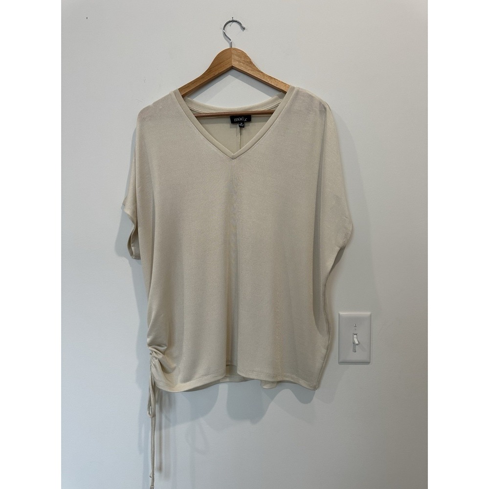ModX Womens Medium BeigeV-Neck Side Rouching Top Shirt